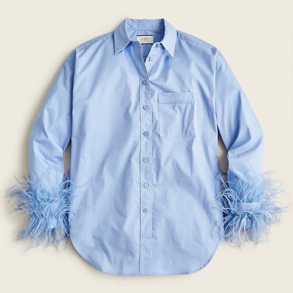 NWT J Crew Collection Feather-trim Cotton Poplin Button-Up Shirt Women's size 0